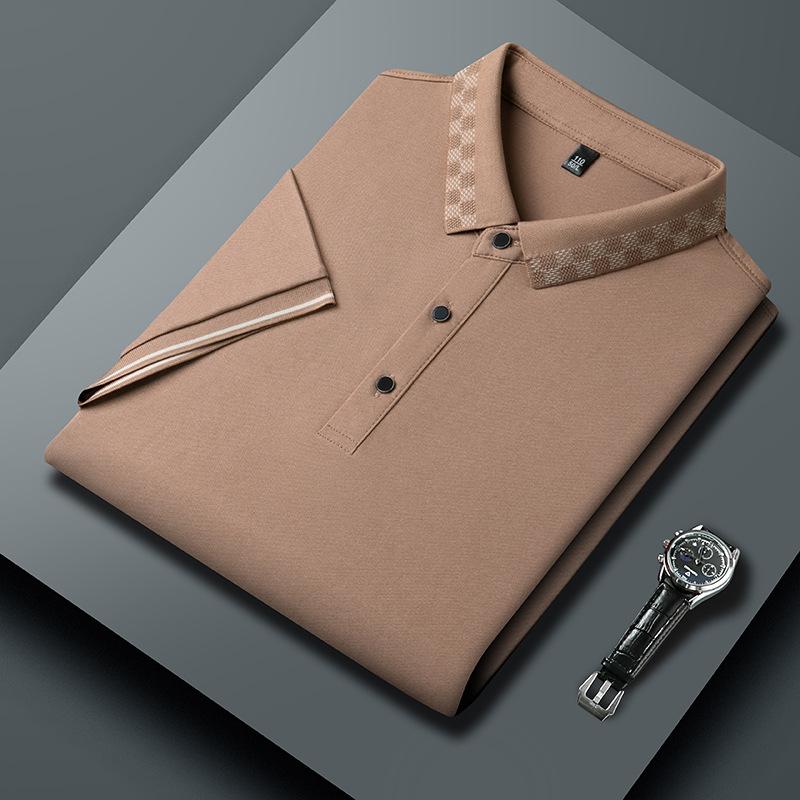 

Мужская футболка-поло с короткими рукавами из ледяного шелка тутового шелкопряда, простая, с отложным воротником, деловая, повседневная, свободного кроя 4XL