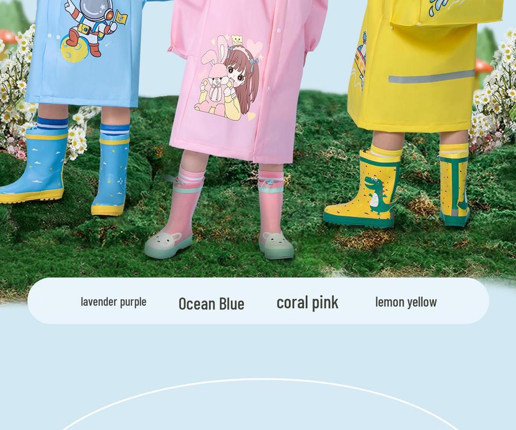 Children's Cartoon Rain Poncho with Backpack Slot for Kids