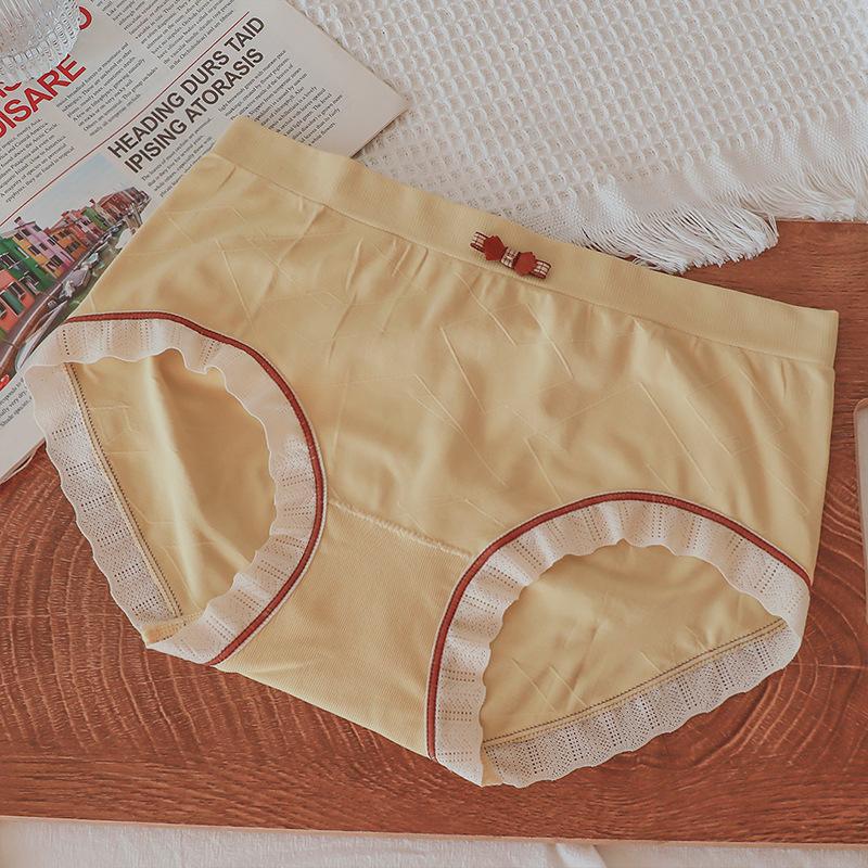 Bequeme, nahtlose Baumwoll-Unterhose, atmungsaktiv, antibakteriell, im Schritt, Slips, Hüftwickel, mittlere Taille, einfacher Farbkontrast, Damen-Unterhose