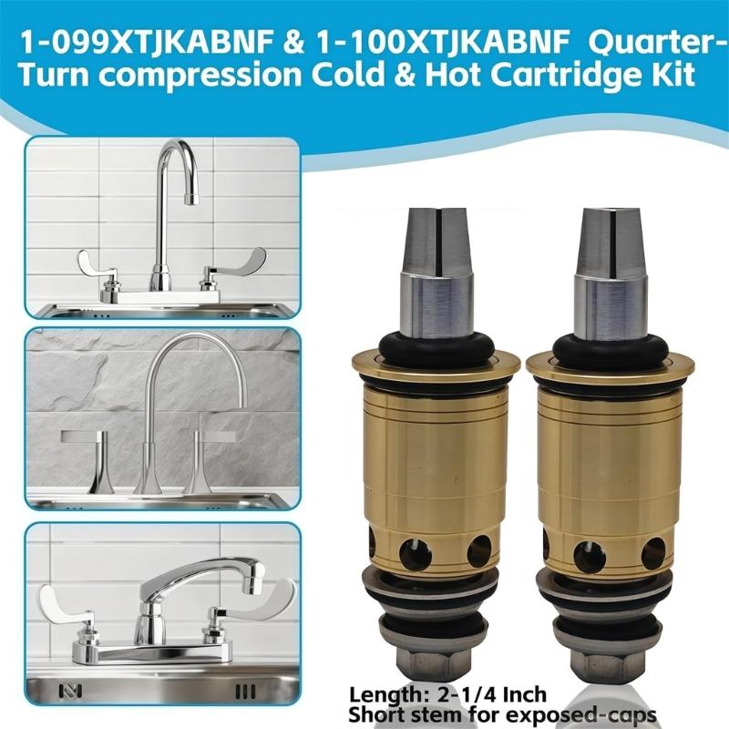 Ceramic Water Faucet Cartridge Set 1-099XTJKABNF & 1-100XTJKABNF 1/4 Turn Compression Cold & Hot Cartridge Kit
