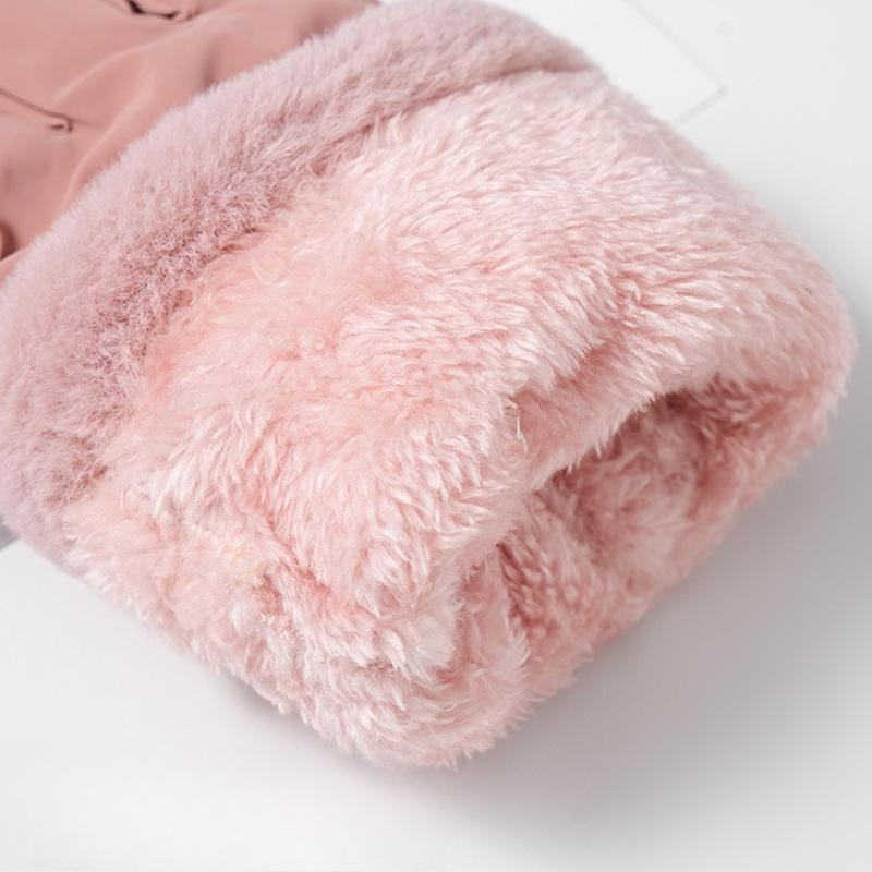 Women's Winter Skiing Gloves with Cute Bows  Thickened Fleece Windproof and Cold-proof Outdoor Cycling Touch Screen Gloves