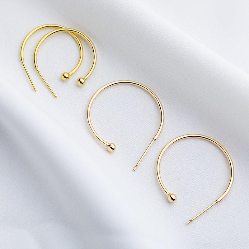 14K Gold-Plated Copper C-Shaped Ear Studs – Handmade, Color-Preserving Semi-Circular Hoops for DIY Earrings.