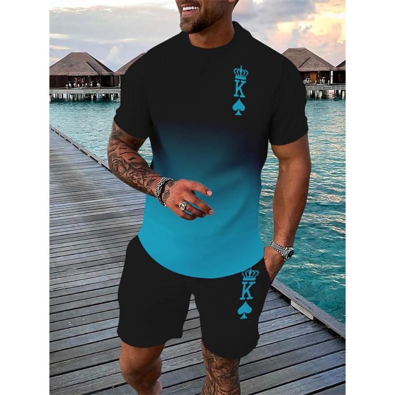 Retro Men's T-shirt And Shorts Set 3D Ethnic Pattern Casual Round Neck Short Sleeve Drawstring Shorts Beach Sports Set