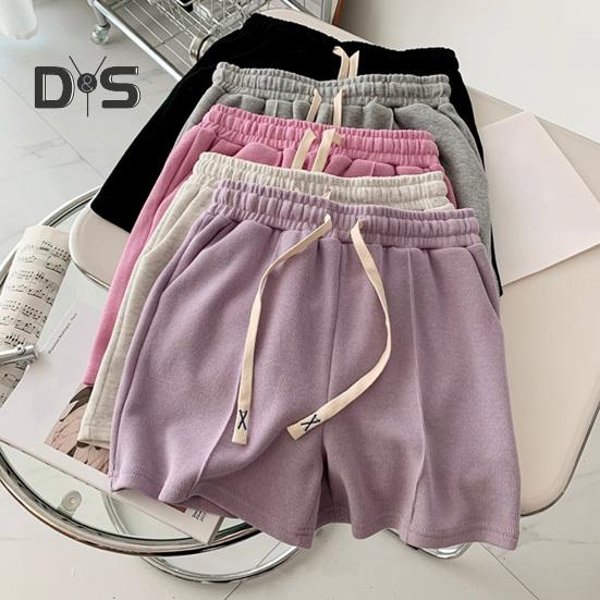 

Женские шорты с эластичной талией, регулируемые на шнурке, свободные шорты, однотонные шорты в уличном стиле с карманами M чёрный