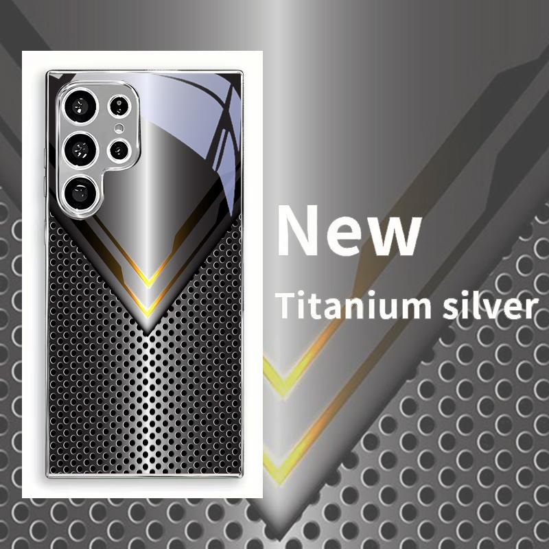 Metal V‑Shape Perforated Tech Electroplated Silver Phone Case For Samsung A31 A51 A71 A12 A22 A32 A42 A52 A06 A16 A17 A37 Cover