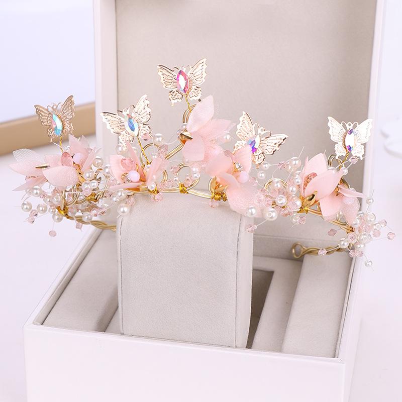 Bride's Crown Headwear  Korean Style Flower Woven Royal Crown Hairband  Princess Children's Performance  Super Fairy Butterfly Hair Accessory