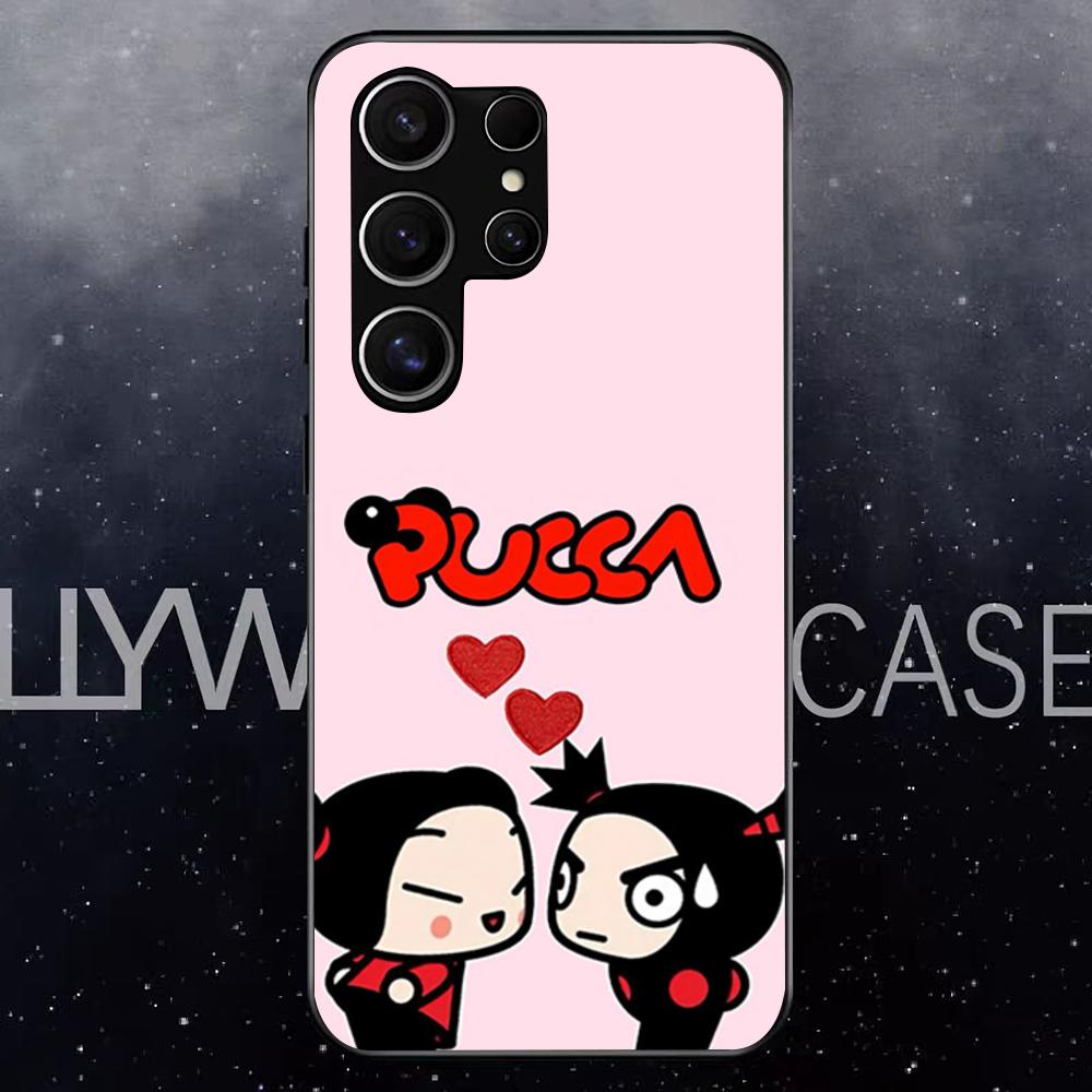 Pucca-A G-Garu Cartoon Phone Case For Samsung S25 Edge Ultra S23 S22 S21 S20 Ultra Plus S24 Fe A54 A53 A25 Glass Cover