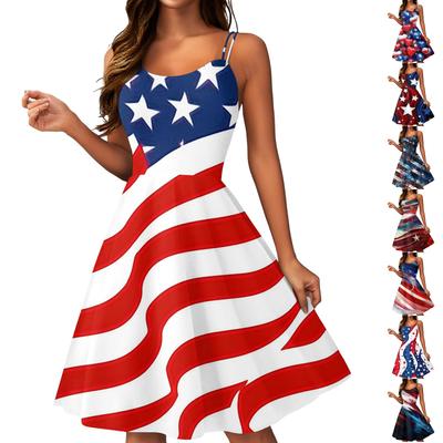 Women's Independence Day Print Sexy Off-The-Shoulder Punk Vintage Dress