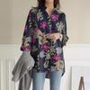 Vintage Floral Print Button Up Shirt Womens Cotton Linen Long Sleeve Top Spring Lapel Shirt Plus Size Ladies Blouse