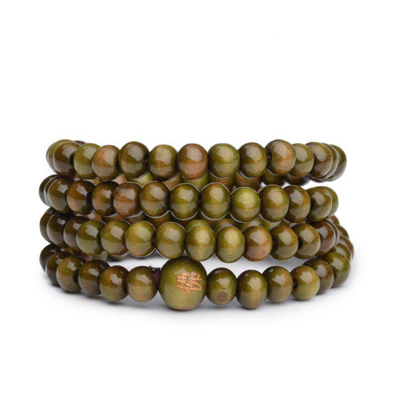 Chinese Amulet 6mm Natural Wood Buddhist 108 Bead Bracelets Buddha Bangles Meditation Prayer Unisex Men Women Vintage