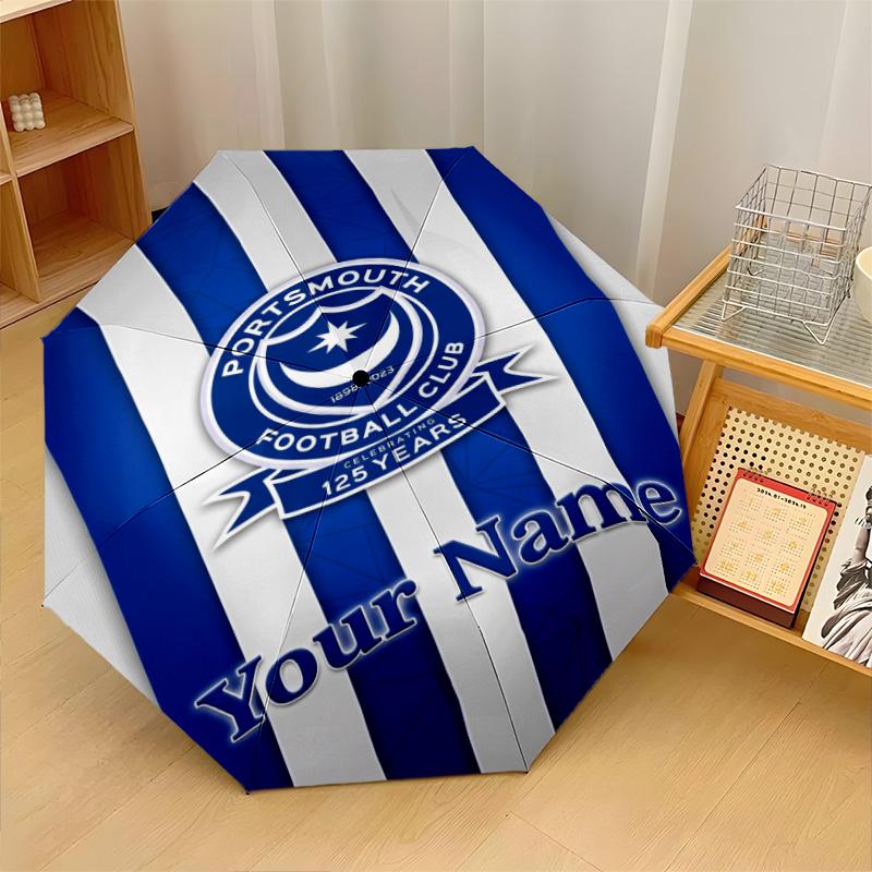 Portsmouth FC Automatic 3‑Fold Umbrella 8‑Rib Windproof Folding Umbrella Sun Rain Protection For Outdoor Travel Daily Use