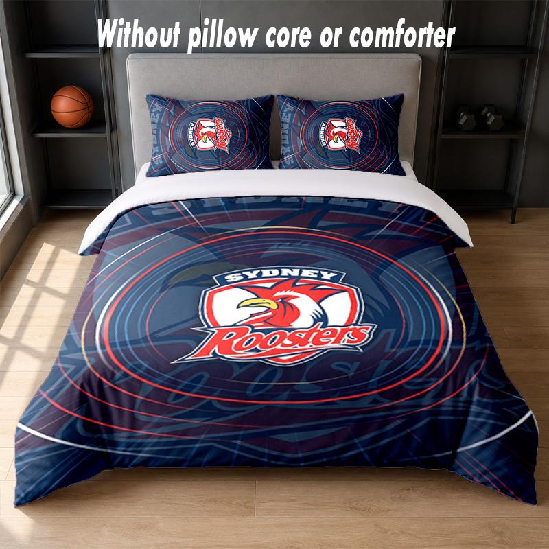 Sydney Roosters Design Bed Bedding Set 1 Duvet Cover + 2 Pillowcases Soft Breathable Household Bed Linens