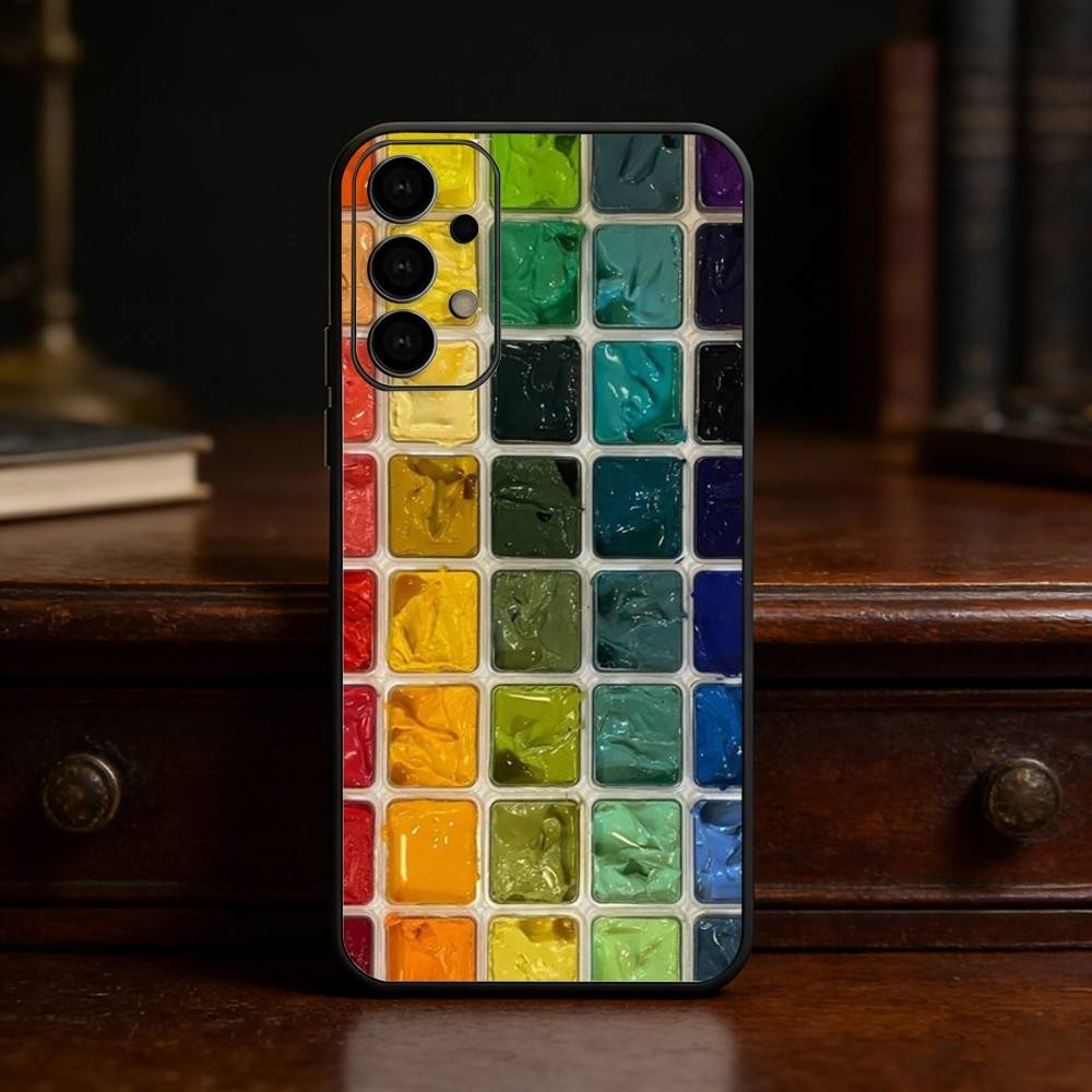 Watercolors Set Paint Palette Phone Case For Samsung S25,24,23,22,30,21,10,9,Ultra,Plus,Lite Soft Black Case