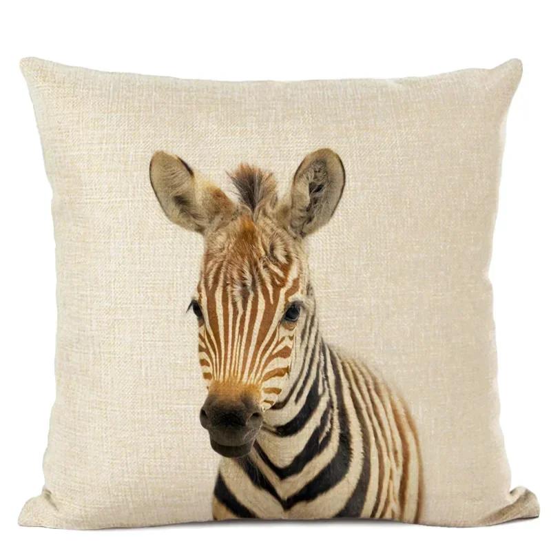Cute Animal Parrot Linen Pillowcase Deer Wolf Pillows Case For Bedroom Pillow Cover Living Room Decoration Boy Girl Room 45X45Cm