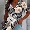 Damen Floral Print T-Shirt V-Ausschnitt Kurzarm Locker Lässig Sommer Tägliche Oberteile
