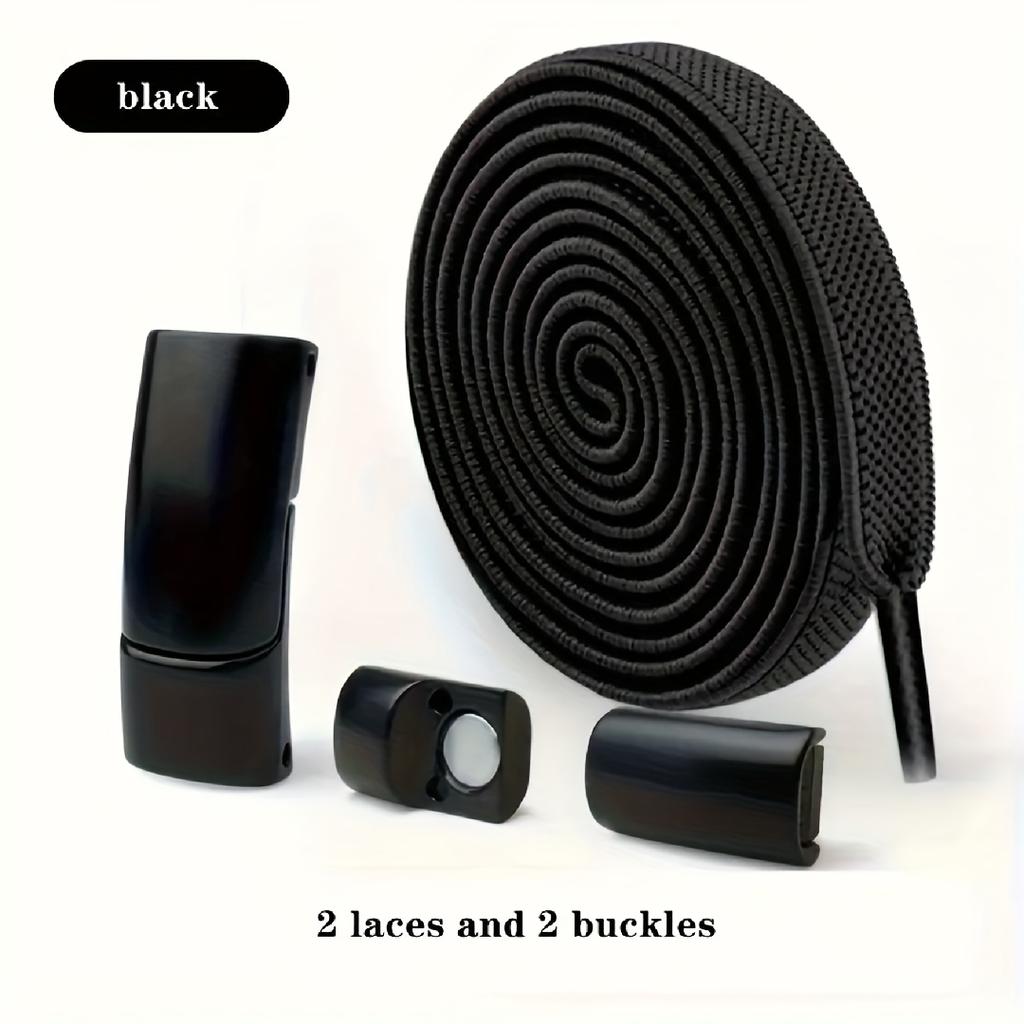 1-Pair QKC Magnetic No-Tie Elastic Shoelaces - One-Hand Fastening Locking Laces with Strong Magnetic Closure, Black/Gray.