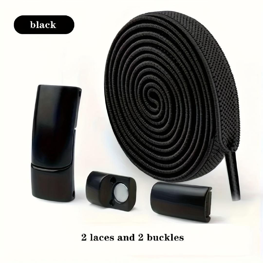 

1 пара магнитных эластичных шнурков QKC без завязывания - Быстрая застежка одной рукой, шнурки с фиксатором и прочной магнитной застежкой, черно-серые. чёрный