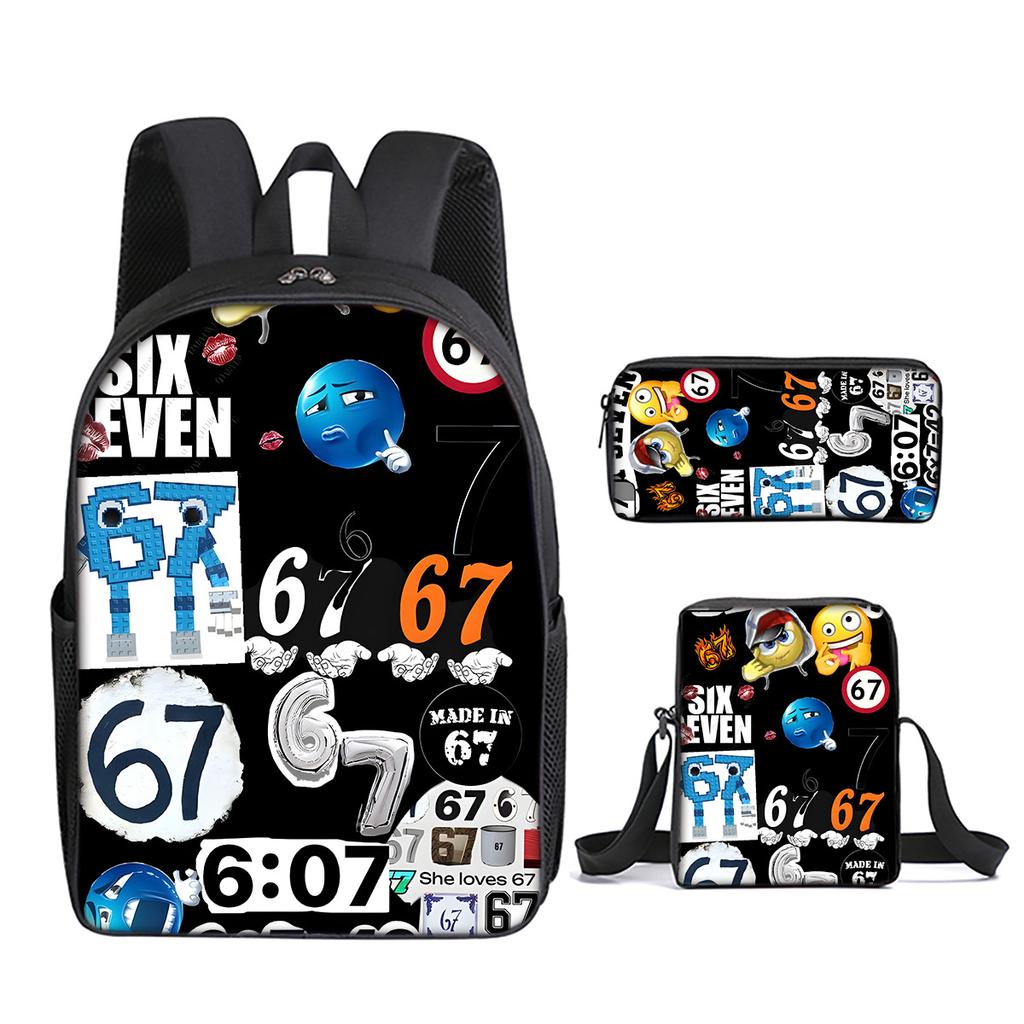 Fashion Novelty 67 Six Seven 3D Print 3pcs/Set Pupil School Bags Laptop Daypack Backpack Inclined Shoulder Bag Pencil Case