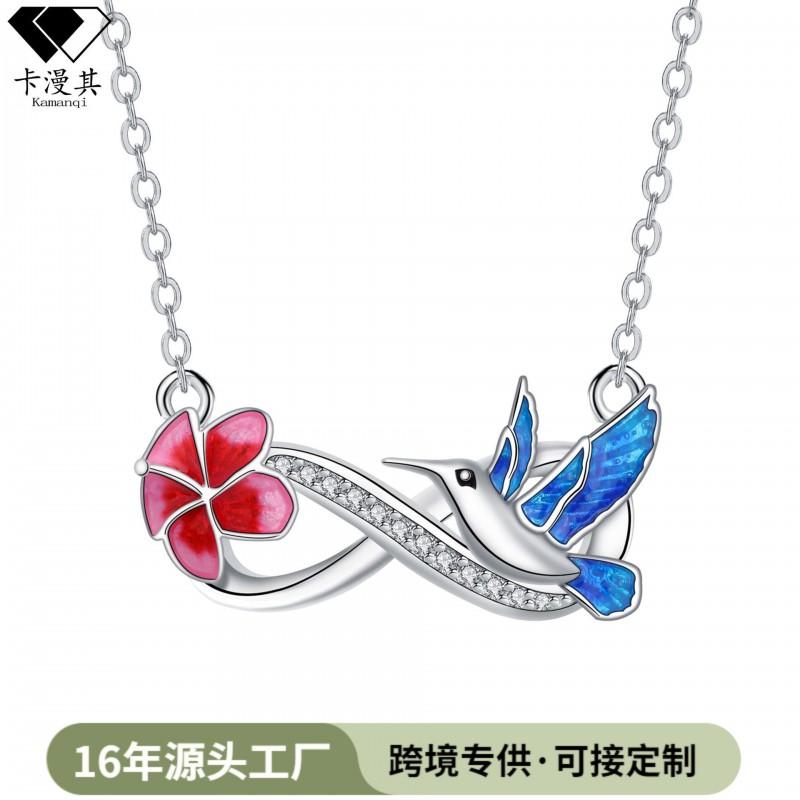 Elegant Hummingbird Pendant Necklace With Infinity Symbol Plated Copper Chain Lightweight Chic Jewelry Women
