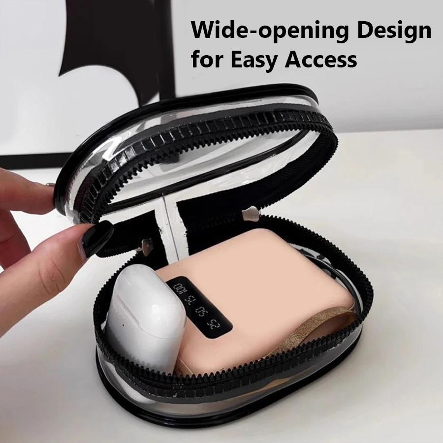 Mini Sac de Rangement Transparent Portable avec Fermeture Éclair, Étui Multifonctionnel pour Écouteurs et Chargeur, Accessoires de Voyage avec Porte-Clés