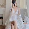 Pajamas women's spring and summer ice silk thin suspender medium and long nightdress sexy lace nightgown loungewear set