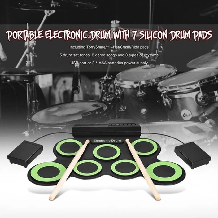 Electronic Drum Set 7 Pads Rolls-up Practice Drum Sets Built-in Speaker Headphone USB Jacks Kits for Kid Adults Beginner