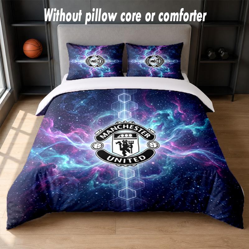 Manchester United Diseño Juego de Cama Ropa de Cama 1 Funda Nórdica + 2 Fundas de Almohada Suave Transpirable Ropa de Cama para el Hogar
