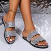 2024 nuove pantofole fondo piatto fibbia punta tonda paillettes scivolo moda estate spiaggia pantofole da donna