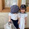 Summer Sibling Outfits: Boys' Sailor Collar Shorts Set & Girls' Academic Style Dress