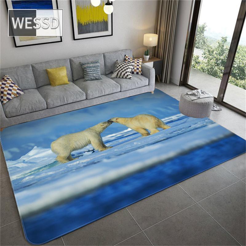 Niedlicher Eisbär Kinderzimmer Teppich 3D Tier Teppich Teppich Wohnzimmer Flanell Schwamm Badematte Saugfähig Home Decor Flur Teppich