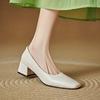 Women's High-heeled Single Shoes Simple and Versatile Thick Heel Large Size Square Head Shallow Mouth Low-top Shoes