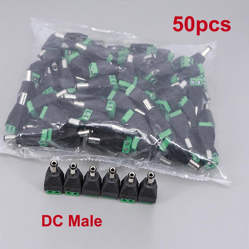 50pcs DC Male 5.5x2.1mm Power Plug Adapter Jack Terminal 5.5mm 2.1mm Connector Male for Led Strip CCTV Cameras Socket