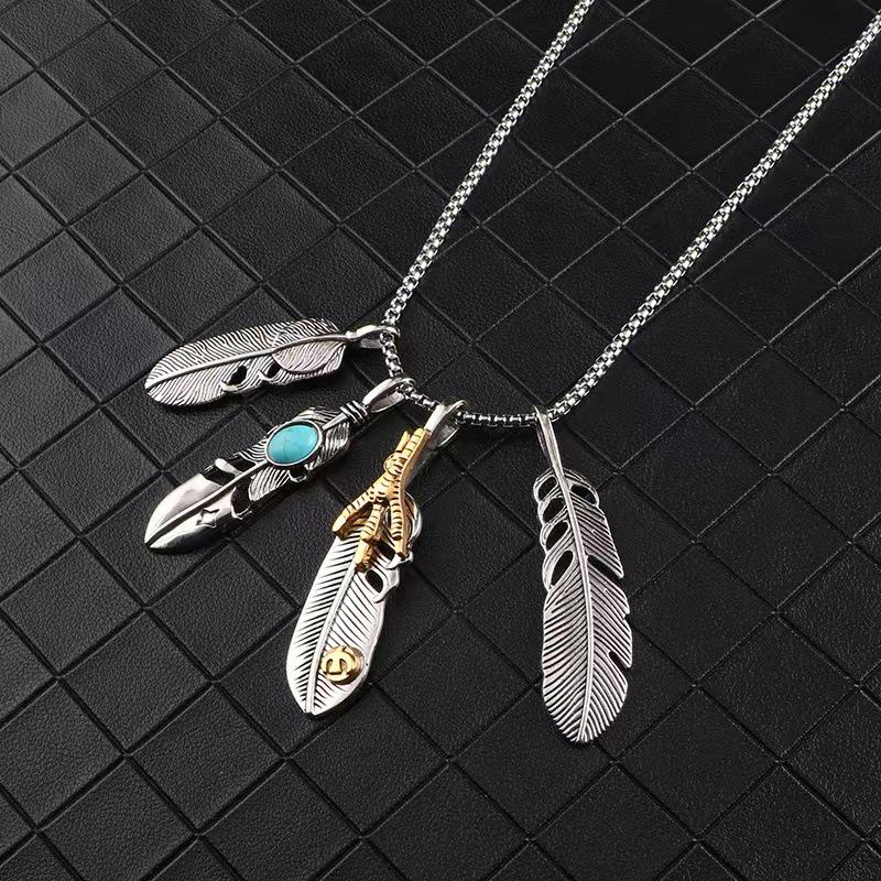 Takahashi Style Feather Pendant Necklace Set - European/American Hip Hop, Long Sweater Chain, Four-Piece Accessories