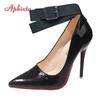 Fashion Aphixta 2cm Flock Belt Buckle Black High 12cm/10cm/7cm Stiletto Heels Pumps Women Shoes Pointed Toe Party Super Big Size 49 50