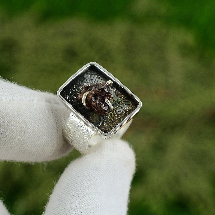 Natural Smoky Rough Gemstone Promise Adjustable Ring 925 Silver For Women Adjustable