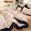 INS French Style Bedding Sets Ruffle Ink Wash Flower Romantic Bed Sheet Sets Woman Girls Bedroom Duvet Cover Set 4pcs