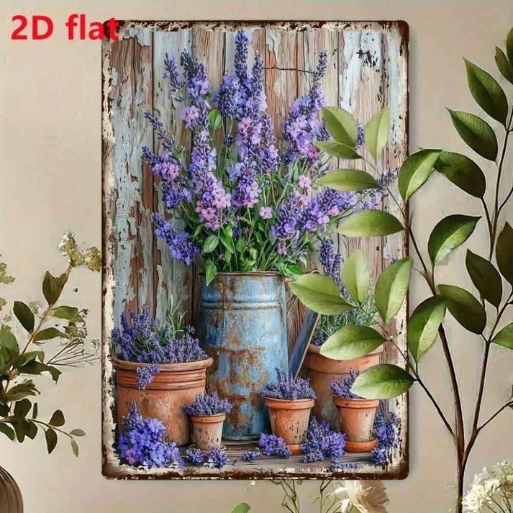 Vintage Lavender Barrel Metal Wall Sign Home Decor