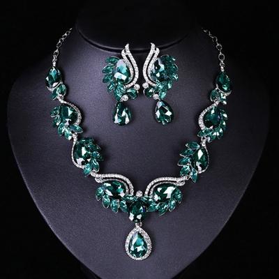 Jewel Necklace Earrings Set, Fashionable Bridal Banquet Dress Women's Accessories