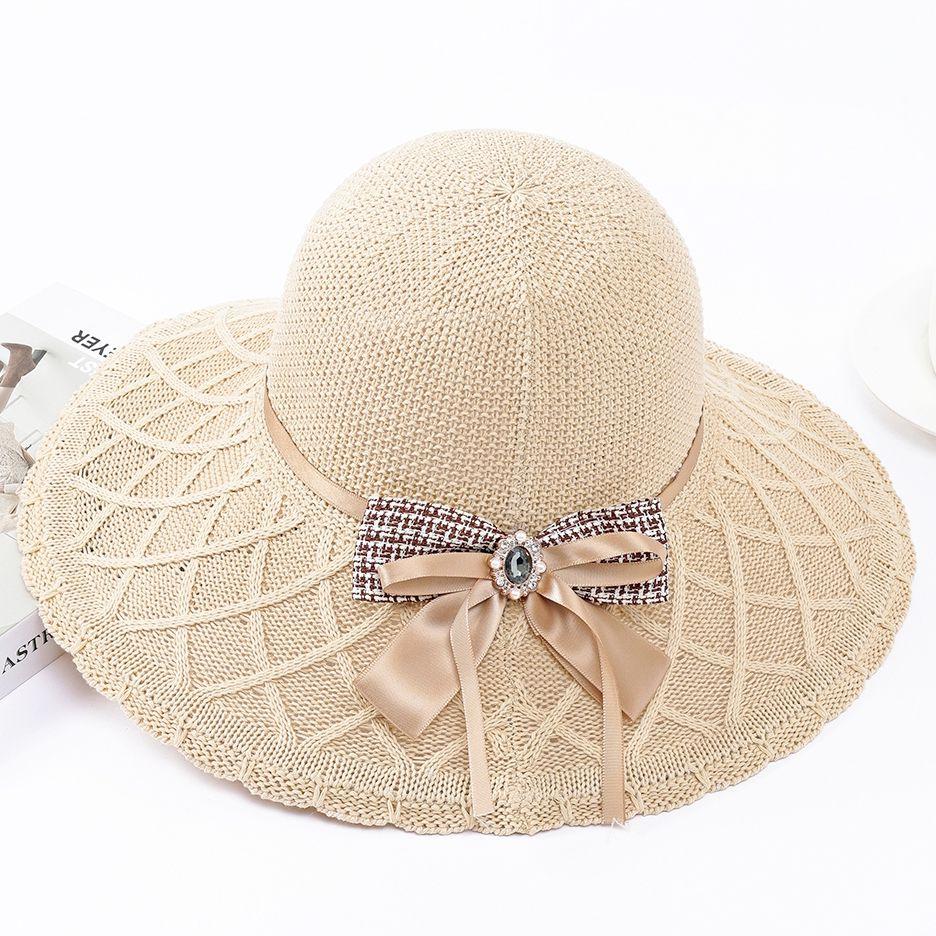 Ladies' Foldable Bow Basin Hat Summer Sun Hat Sunscreen UV Outdoor Sunscreen Cool Hat