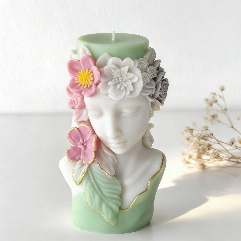 Flower Girl Embossed Cylindrical Silicone Mold Holiday Candle Silicone Mould For Resin Casting Handmade Candle Soap