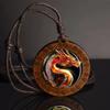 Vintage Dragon Phoenix Sweater Chain Leather Chain Boho Wooden Pendant Handmade Long Collar Decoration for Women Men