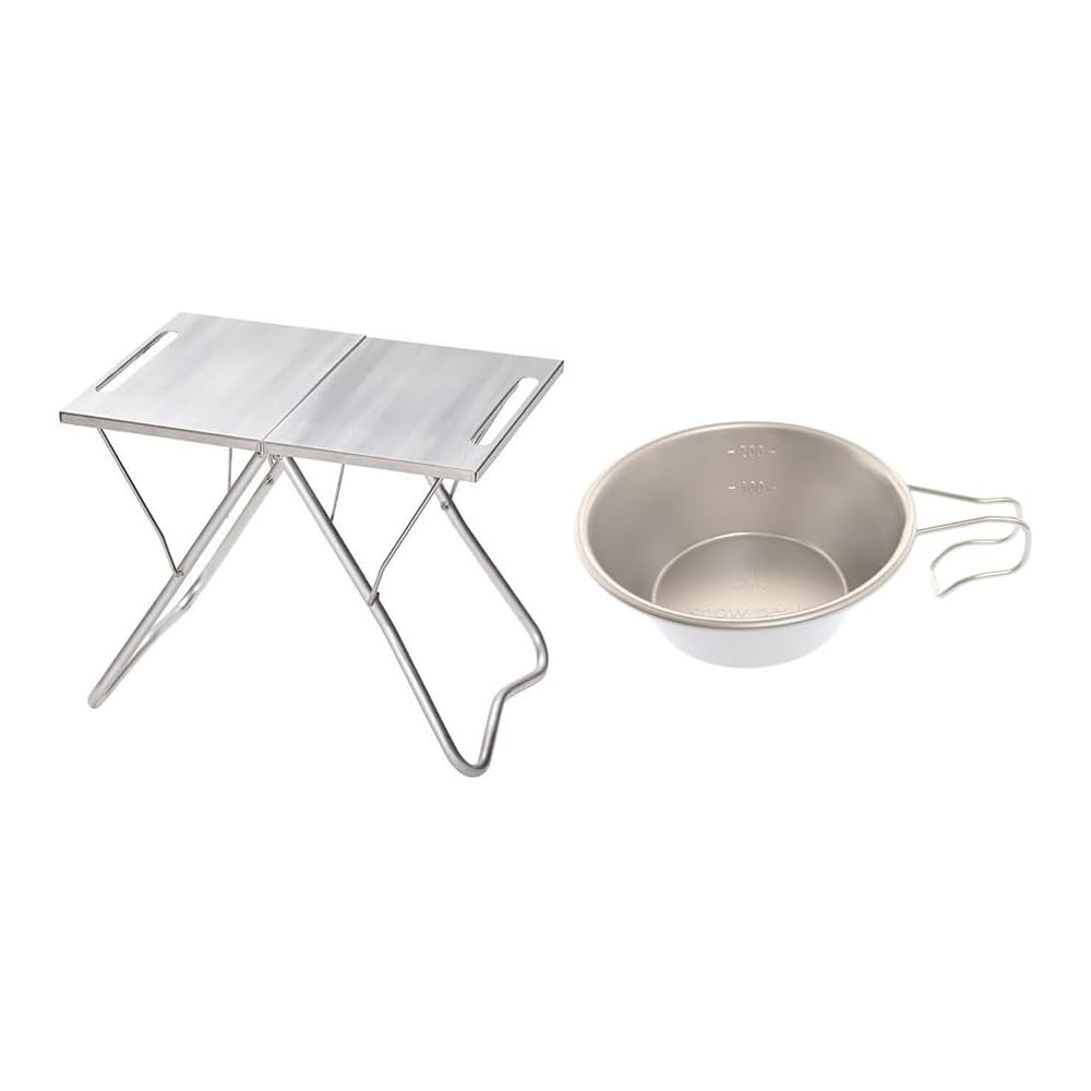 

Snow Peak TAKIBI My Table Set FK-418 with Stainless Steel Sierra Cup, Coffee Table, Stand, Sierra Cup, Perfect for BBQ, Camping, Outdoor Activities, a