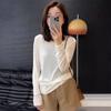 Early spring thin slightly transparent drape loose and thin simple casual lazy long-sleeved bottoming shirt women's versatile blouse