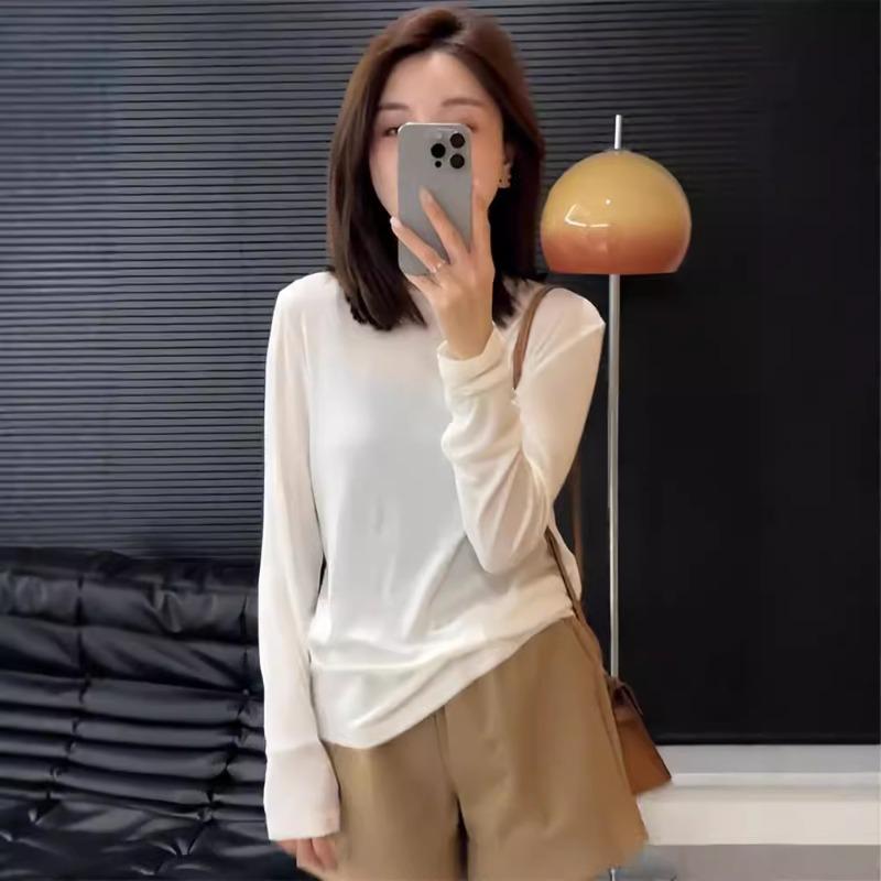 Early spring thin slightly transparent drape loose and thin simple casual lazy long-sleeved bottoming shirt women's versatile blouse