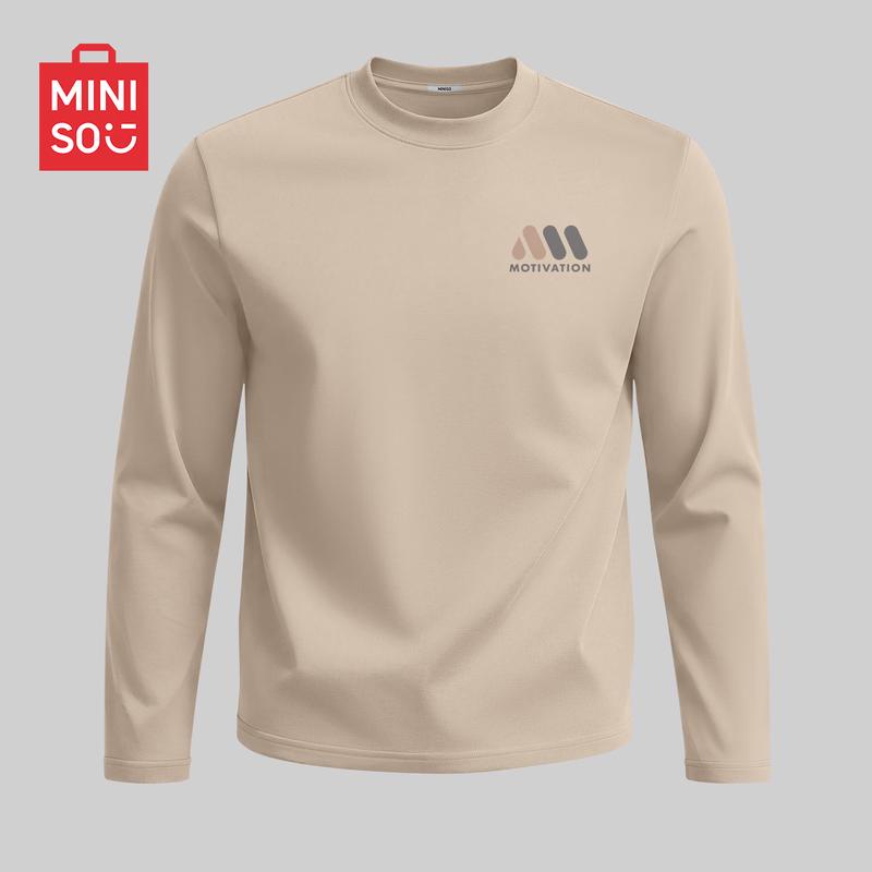MINISO Men's Heavyweight Long-Sleeve Crewneck Cotton T-Shirt
