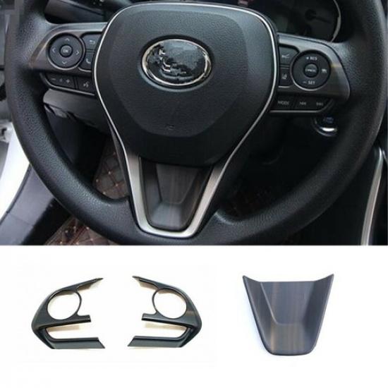 3PCS Peach Wood Grain Steering Wheel Decor Cover Trim For Toyota RAV4 2019-2024