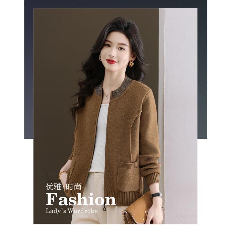 2025 Zipper Cardigan Sweater Women's Short Jacket Knitted New Fashionable Loose Top