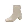 Casual Women's Thick Heel Medium Heel Boots Women's 2025 New Winter Square Toe Back Zipper Heightening Short Boots