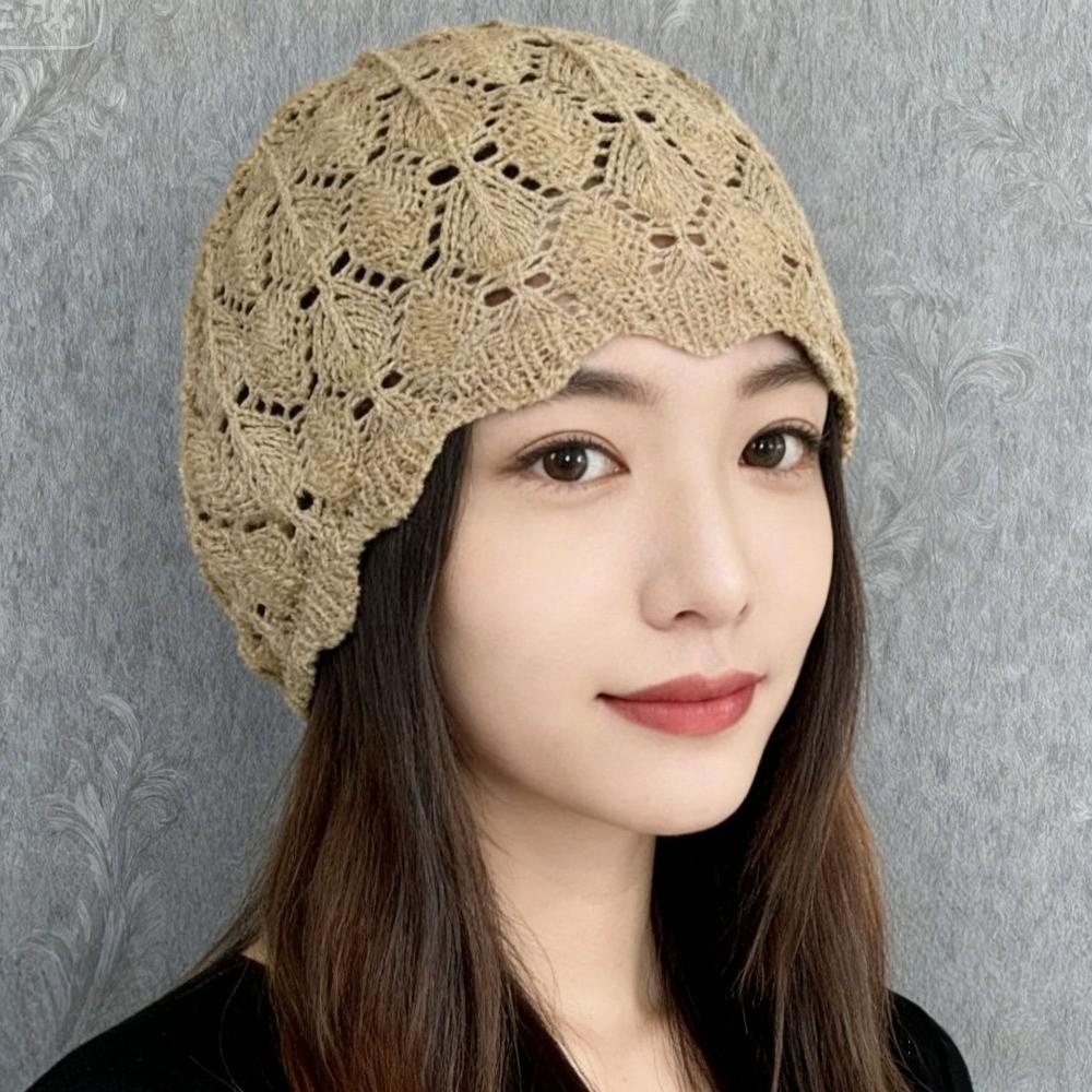 Hollowed Out Knitted Beret Hat Handmade Turban Hat New Lace Beret Cap Women