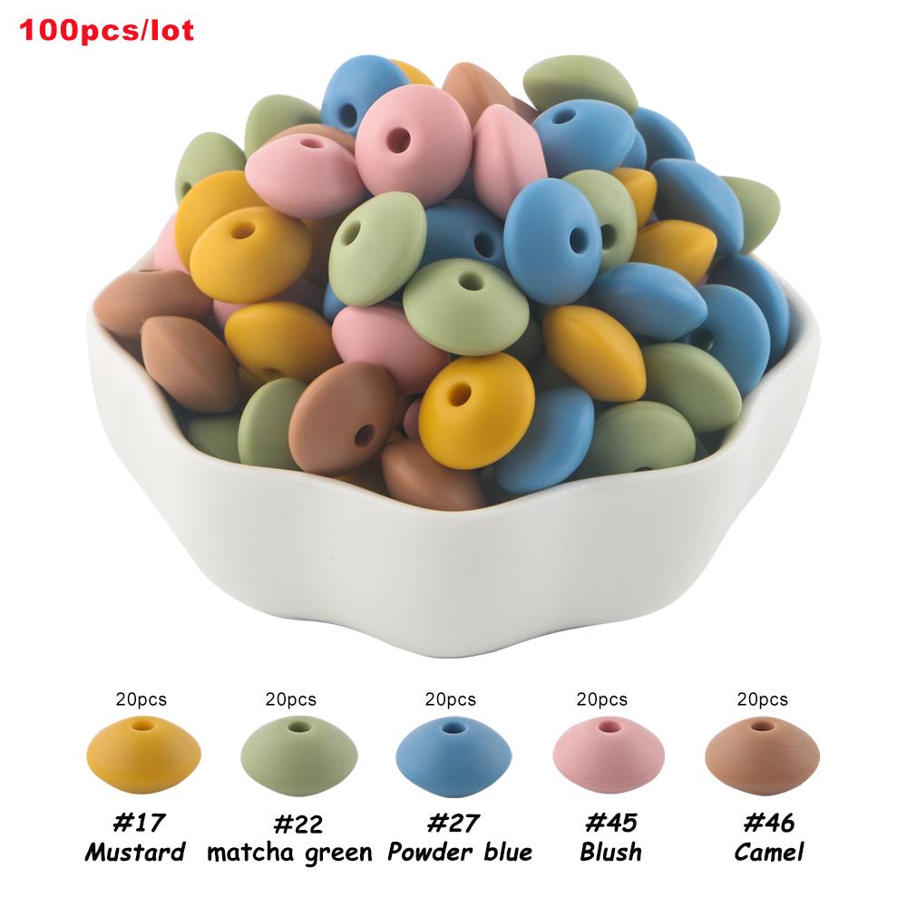 100Pcs 12mm Silicone Lentil Beads Round Spacer Beads Silicone Abacus Bead DIY Bracelet Necklace Handmade Jewelry Accessories